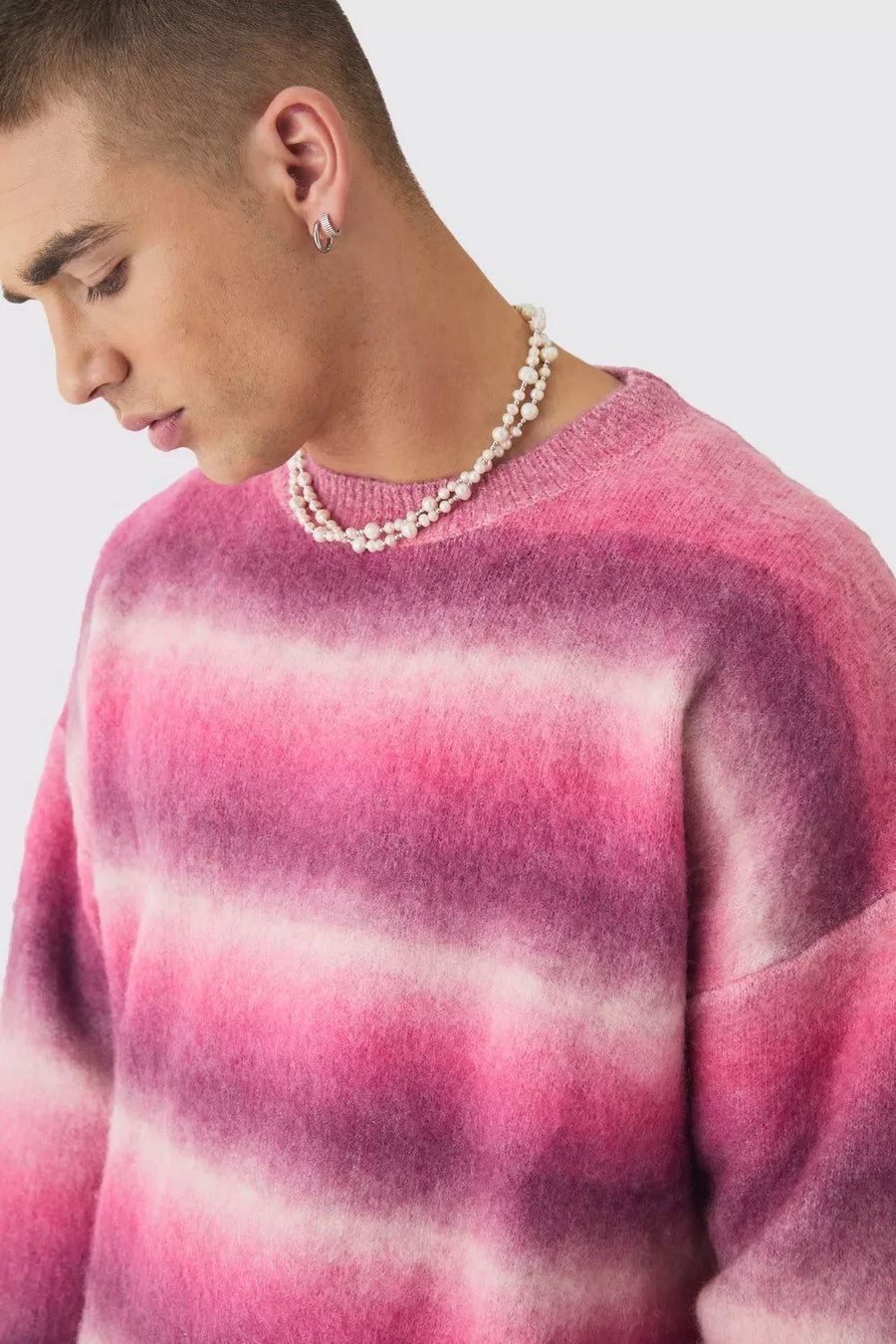 MAGLIONE SQUADRATO OVERSIZE IN MAGLIA SPAZZOLATA A RIGHE