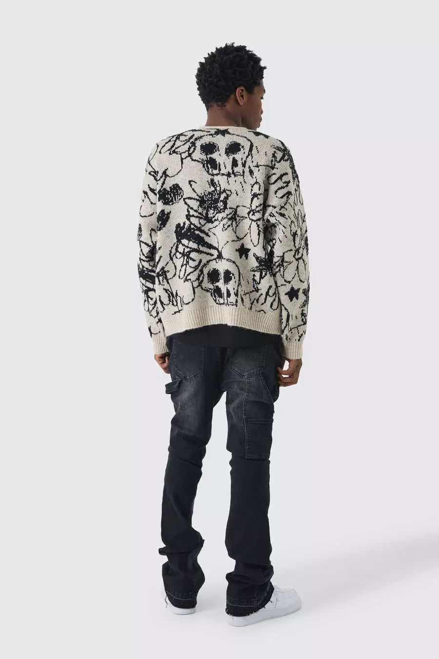 CARDIGAN SQUADRATO OVERSIZE IN MAGLIA IN JACQUARD SPAZZOLATO ALL OVER