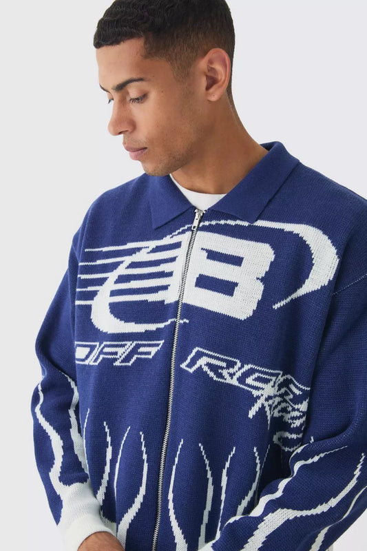 GIACCA BOMBER DA MOTO IN MAGLIA BLU