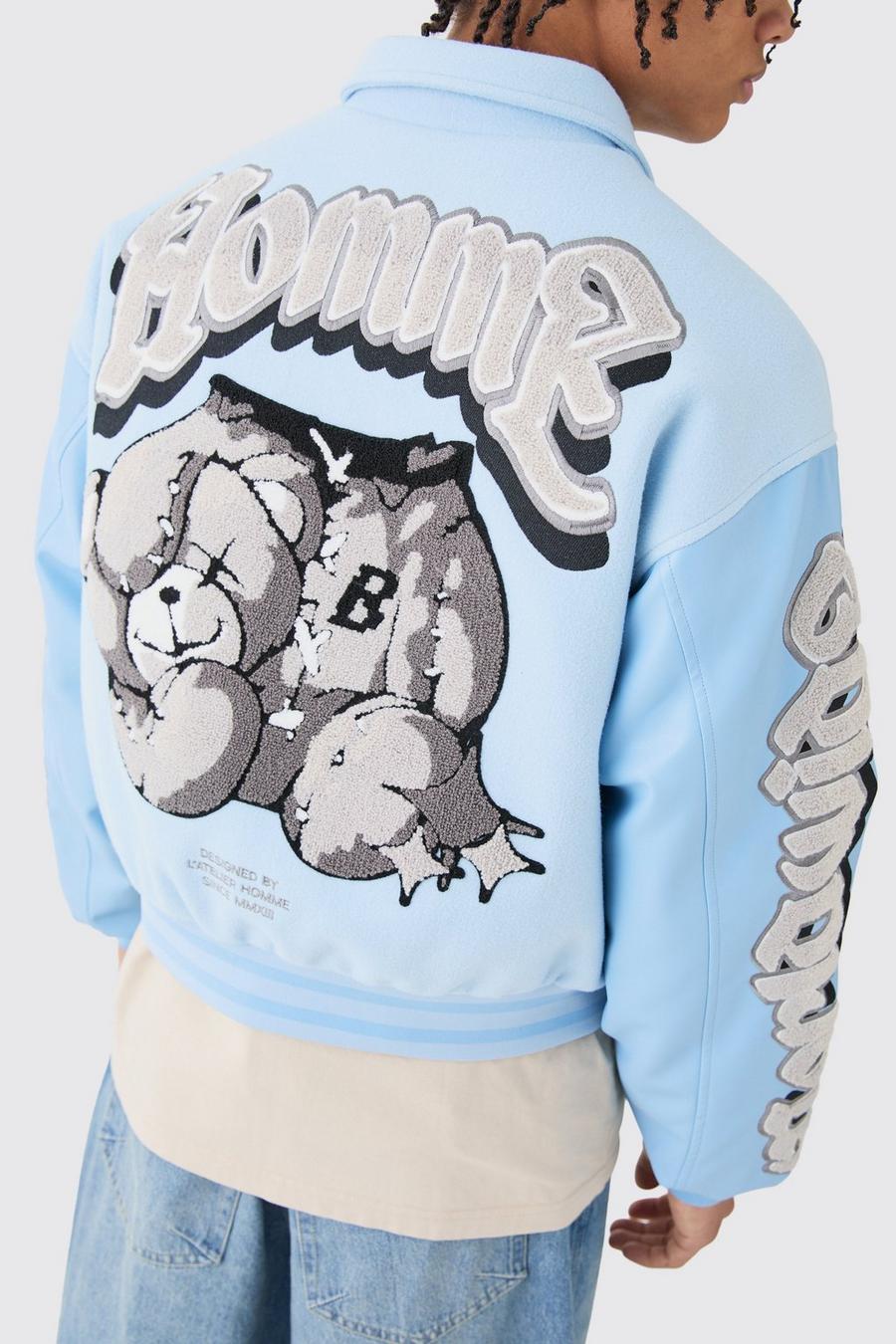 BOMBER SQUADRATO CON APPLIQUE DI ORSETTO